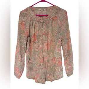 Boden Coral and Gray Floral Tunic Peasant Boho Top SzM